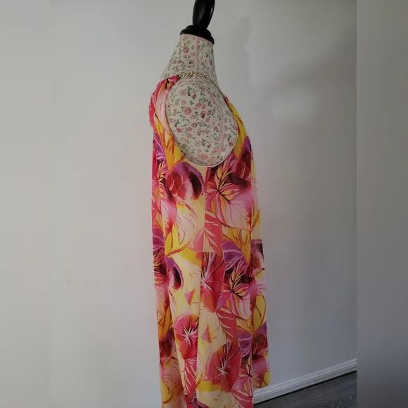 Jennifer Lopez Floral Halter Neck Dress - Pink and Yellow Size Large - Picture 3 of 8